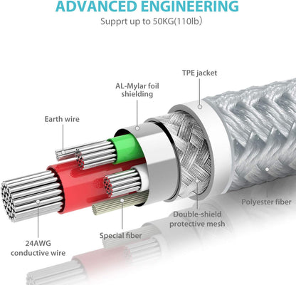 Iphone Charger Lightning Cable 6Ft [Apple MFI Certified] Nylon-Braided High-Speed Sync&Charging Cord for Iphone 11/Xs Max/Xs/Xr/X, 8 7 6S 6 Plus, SE 5S 5C 5, Ipad, Ipod & More - Silver